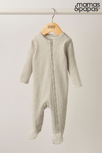 Mamas & Papas Rib Oatmeal Zip Natural Sleepsuit (B52139) | £16