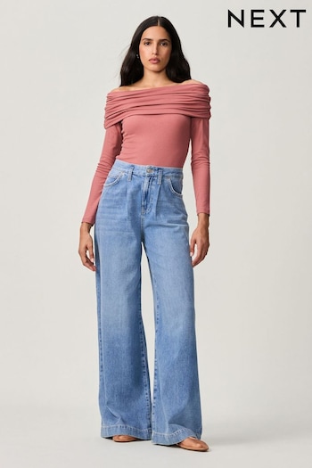 Mid Blue Side Stripe Palazzo Wide Leg 100% Cotton Cristin jeans (B52185) | £50