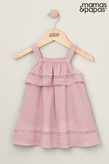 Mamas & Papas Pink Lace Trim Dress (B52192) | £29