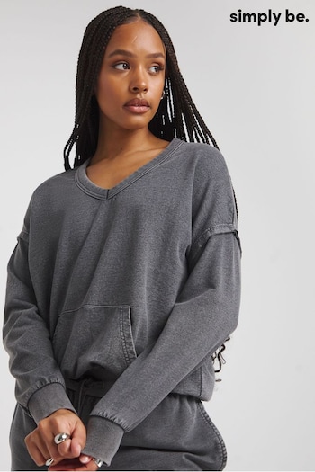 Simply Be Grey Exposed Seam V-Neck Slouchy Sweatshirt (B52199) | £28