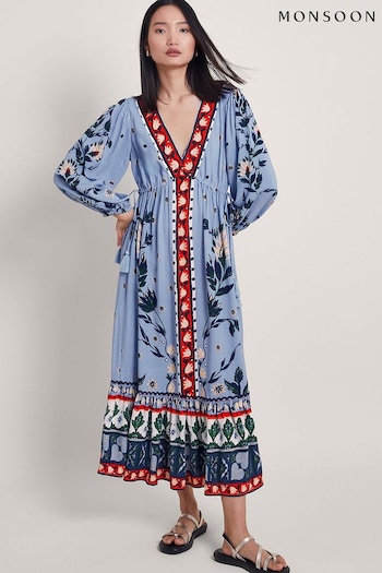 Monsoon Blue Aldina Floral Dress (B52255) | £80