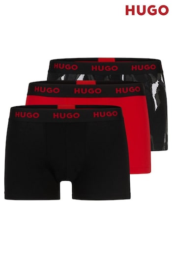 HUGO Grey Of Stretch-Cotton Trunks 3 Pack With Logo Waistbands (B52273) | £42