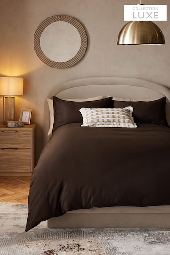 Chocolate Brown Collection Luxe 400 Thread Count 100% Egyptian Cotton Sateen Luxury Duvet Cover And Pillowcase Set (B52275) | £50 - £82