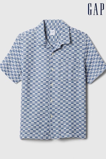 Gap Blue Crinkle Cotton Short Sleeve Shirt (4-13yrs) (B52289) | £18