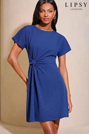 Lipsy Blue Twist Side Shorts Sleeve Mini Skater Dress (B52351) | £42