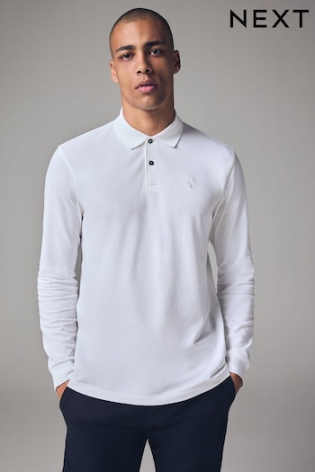 White Long Sleeve Pique Polo Shirt (B52419) | £22