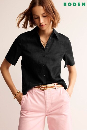 Boden Black Hazel Short Sleeve Linen Shirt (B52439) | £65