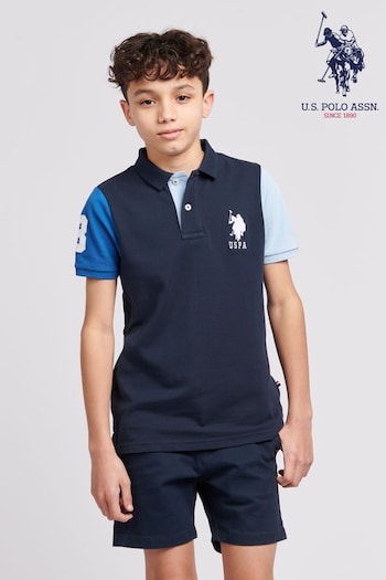 U.S. Polo Assn. Boys Blue Player 3 Colourblock Polo Shirt (B52469) | £45 - £54