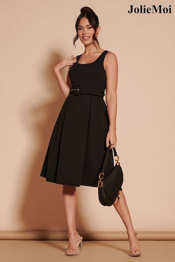 Jolie Moi 1950's Inspired Belted Swing Black Dress (B52511) | £68