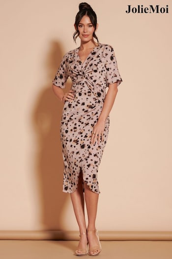 Jolie Moi Pink Print Twist Front Tulip Midi Dress (B52604) | £65