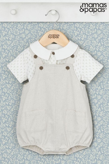 Gifts For Her x Laura Ashley Cream Nutmeg Print Shirt And Dungaree Set 2 Piece (B52610) | £39