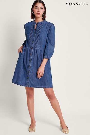 Monsoon Blue Mae Pintuck Denim Dress (B52645) | £75