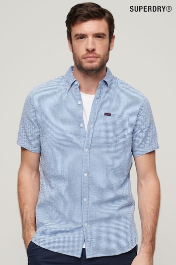Superdry Blue Seersucker Short Sleeve Shirt (B52843) | £45