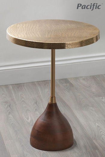 Pacific Antique Brass Croc Effect Table with Wood Base (B52865) | £99.99