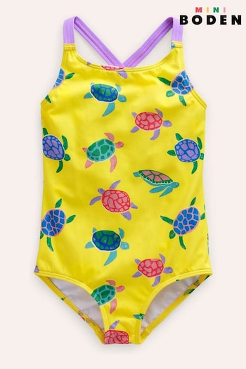 Boden Yellow Cross-Back Printed Swimsuit (B52872) | £17 - £19
