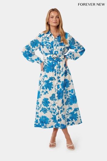 Forever New Blue Janie Printed Shirt navy Midi Dress (B53054) | £100