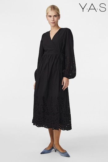 Y.A.S Black Broderie Wrap Maxi Dress (B53082) | £90