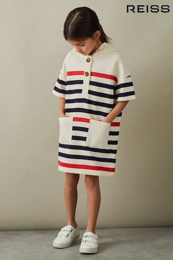 Reiss Ecru Martha Striped Jersey Hooded Dress (B53121) | £50
