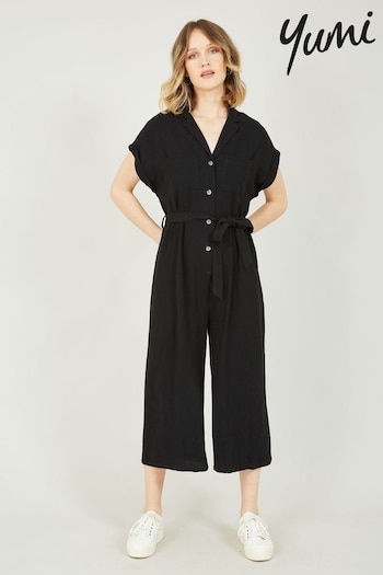 Yumi Black Button up Jumpsuit (B53139) | £55