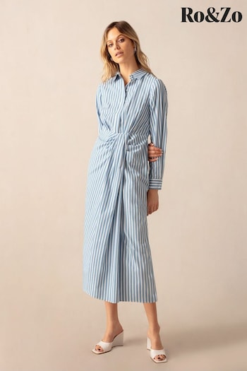 Ro&Zo Blue Strip Wrap Shirt Dress (B53190) | £99