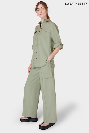 Sweaty Betty Savannah Green Summer Stretch Linen Utility Trousers (B53198) | £115