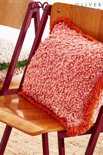 Oliver Bonas Pink Boucle Fringed Rectangular Cushion Cover (B53218) | £32.50