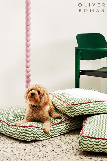 Oliver Bonas Green and White Wavy Pet Cushion (B53293) | £65