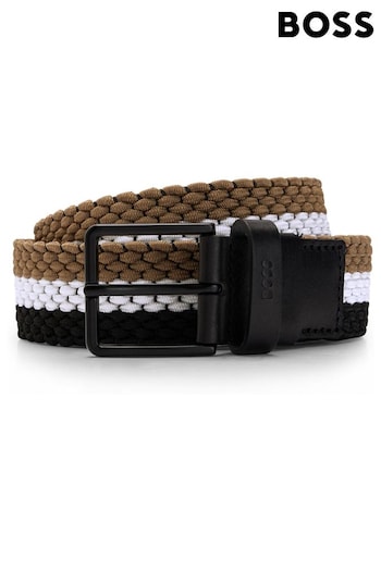 BOSS Black/Brown Signature Stripe Woven Textured Belt (B53315) | £79