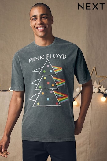 Charcoal Grey Wash Pink Floyd 100% Cotton Licence Christmas T-Shirt (B53373) | £22