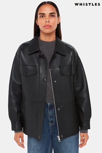 Whistles Clean Bonded Leather Black Jacket (B53421) | £449