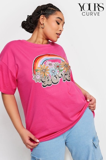 Yours Curve Pink Relaxed Drop Shoulder Rainbow Love T-Shirt (B53426) | £20