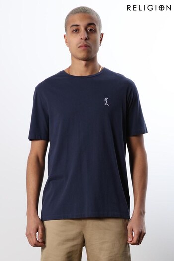 Religion Blue Slim Fit Organic T-Shirt With Chest Logo (B53463) | £25