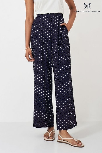Crew Clothing Company Navy Blue Spot Cotton Relaxed Casual Trousers (B53465) | £59