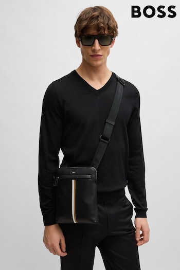 BOSS Black Faux-Leather Envelope Bag With Signature Stripe (B53466) | £119