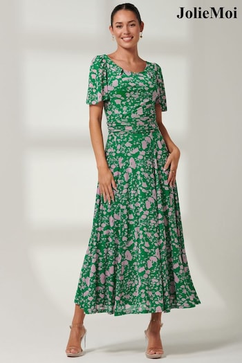 Jolie Moi Green Paityn Angel Sleeve Mesh Maxi Dress (B53541) | £85