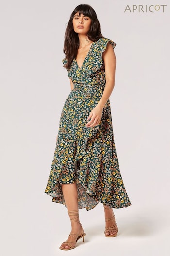 Apricot Green Spaced Ditsy Ruffle Wrap Dress (B53605) | £35