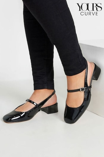 Yours Curve Black Patent Mary Jane Slingback Heels In Extra Wide EEE Fit (B53643) | £37