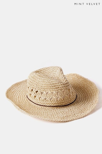 Mint Velvet Cream Straw Cowboy Hat (B53701) | £45