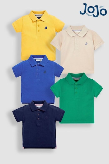 JoJo Maman Bébé Blue 5-Pack Polo Shirts Block (B53754) | £45