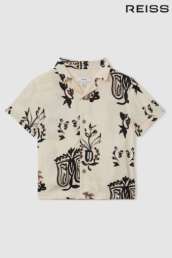 Reiss Off White/Black Babylon Relaxed Printed Cuban Collar Shirt (B53780) | £42