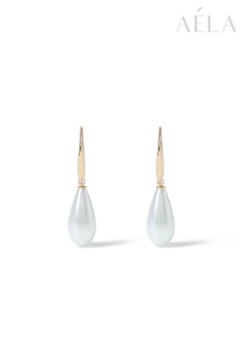 Aela Gold Tone Teardrop Pearl Earrings (B53790) | £10