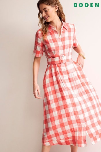 Boden Pink Louise Linen Midi Shirt Dress (B53870) | £145