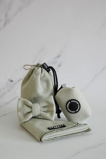 Cocopup Sage Tweed Dog Poop Bag Holder Bandana Bow Tie and Treat Pouch Bundle (B54024) | £44
