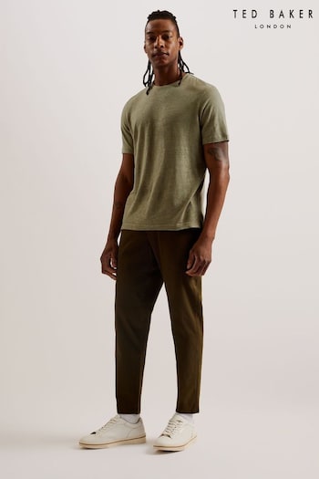 Ted Baker Flinlo Green Regular Linen T-Shirt (B54098) | £55