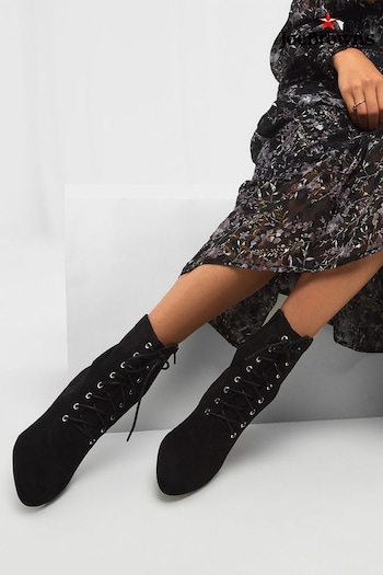 Joe Browns Black Floral Embroidered Heeled Lace-Up Boots (B54112) | £60