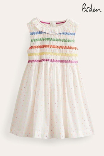 Boden Cream Smocked Bodice Dress (B54131) | £34 - £39