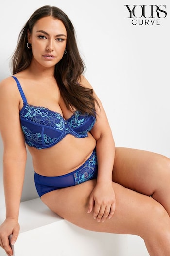 Yours Curve Blue Ivy Contrast Lace Plunge Bra (B54134) | £28