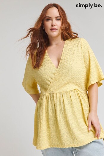 Simply Be Yellow Textured Wrap Top (B54246) | £22
