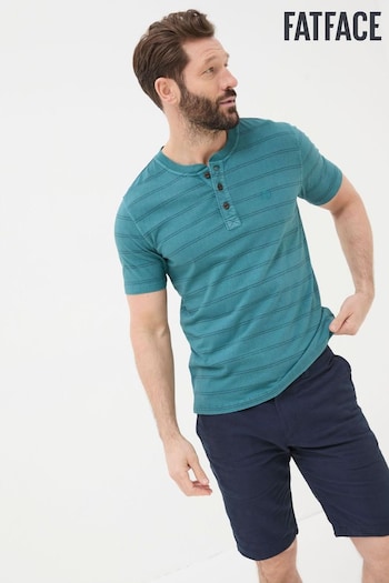 FatFace Blue Short Sleeve Stripe Henley T-Shirt (B54275) | £29.50