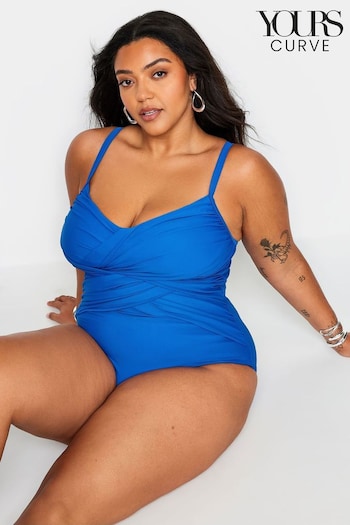 Yours Curve Blue Double Crossover Swimsuit (B54355) | £34